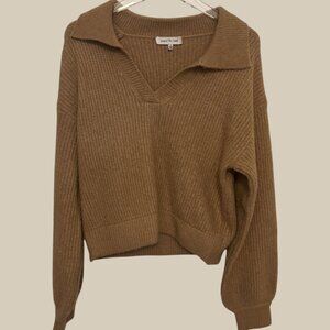 Jacquie The Label Collared Rib Knit Sweater in Camel Brown – Size Small - Ribbed